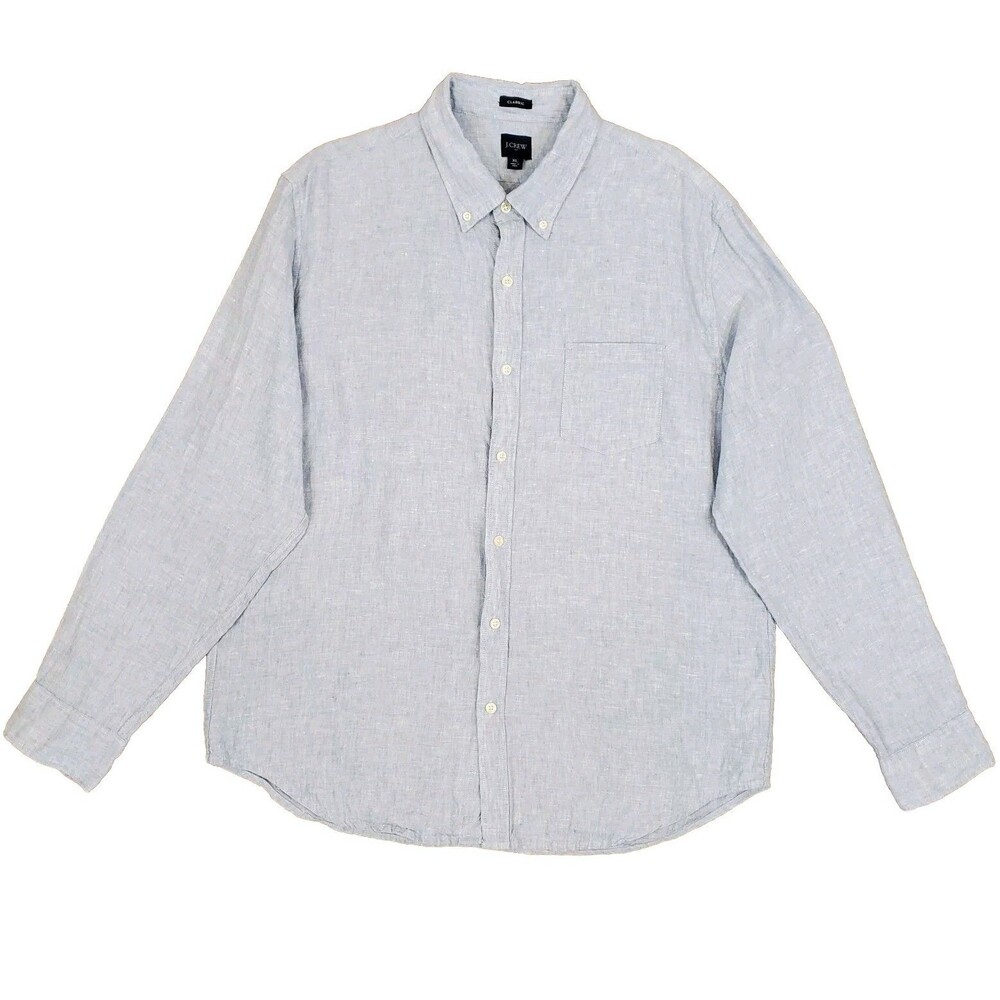 J.Crew Mens Classic Linen Longsleeve Button Down Shirt XL Minimalist Coastal